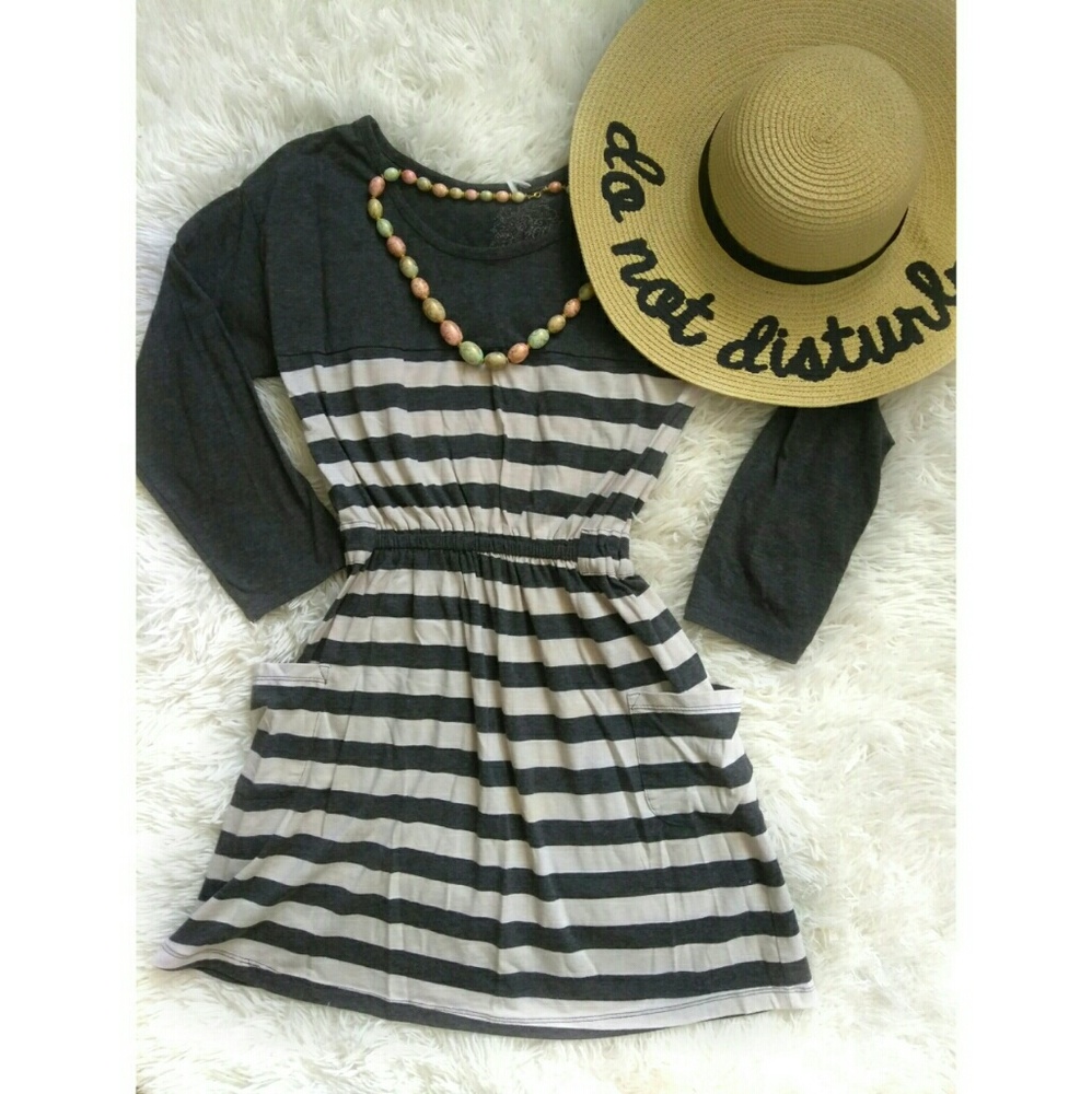 SOLD Cute Gray and White Striped Spring Dress